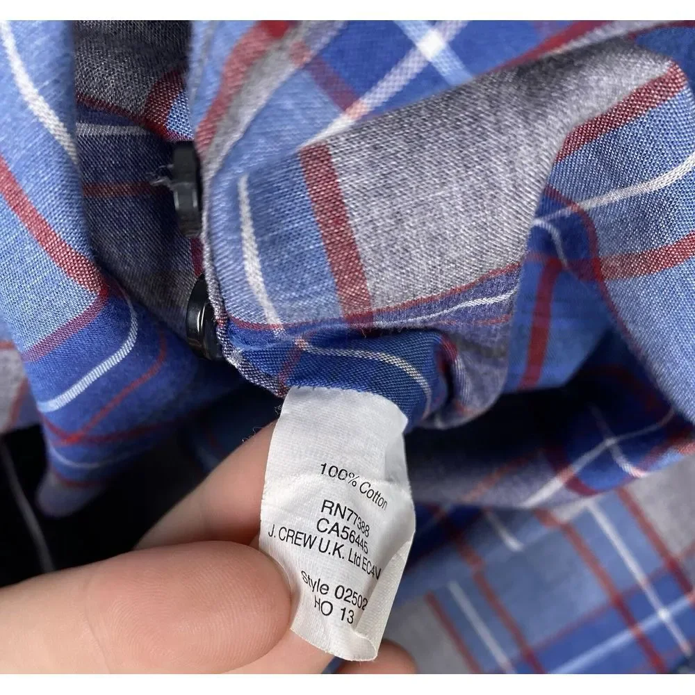 Tailored By J Crew Mens Slim Fit Button Front Shirt Blue Grey Plaid XL‎ Cotton